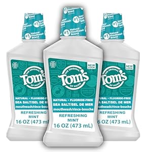 Tom’s of Maine Sea Salt Natural Alcohol-Free Mouthwash, Refreshing Mint, 16 Fl Oz (Pack of 3)