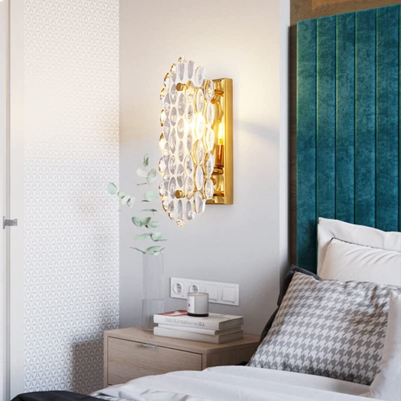 Luces colgantes de cristal LED regulables con brillo dorado redondo