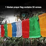 Buddyzm tybetański, flagi modlitewne/medytacja, wystrój domu Zen, na zewnątrz, duże flagi modlitewne Fairtrade na długim sznurku, każda flaga ma wymiary 28 × 27 cm, łącznie jest ich 30, a całkowita dł
