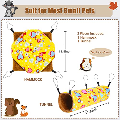 Image of petonfun Ferret Rat Hammock Tunnel Set for Cage Accessories Toys Bed,Yellow | 2 Pack, Large Size, Cute Pattern, Double Sided, Hideout for Guinea Pig and Chinchilla to Hide, Suitable for Most Small Animal