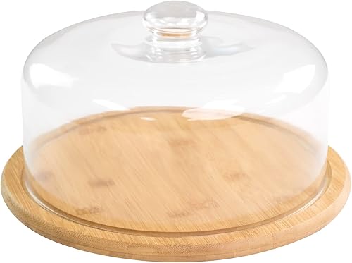 Miniatura 9 de Soporte para tartas con cúpula de cristal, 2 en 1 de madera de acacia para queso y magdalenas, plato cubierto, bandeja de servidor de exhibición