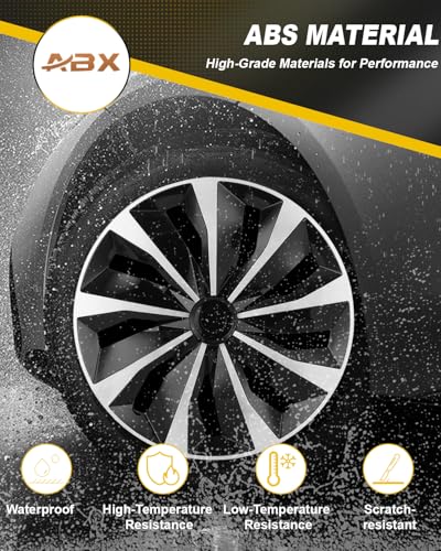 Image of ABX Hubcap Wheel Covers Hub Caps 17 Inch Set of 4 Black & Silver Universal Wheel Rim Cover R17 Stylish Car Decor Wheel Covers for Toyota Camry Nissan Mazda