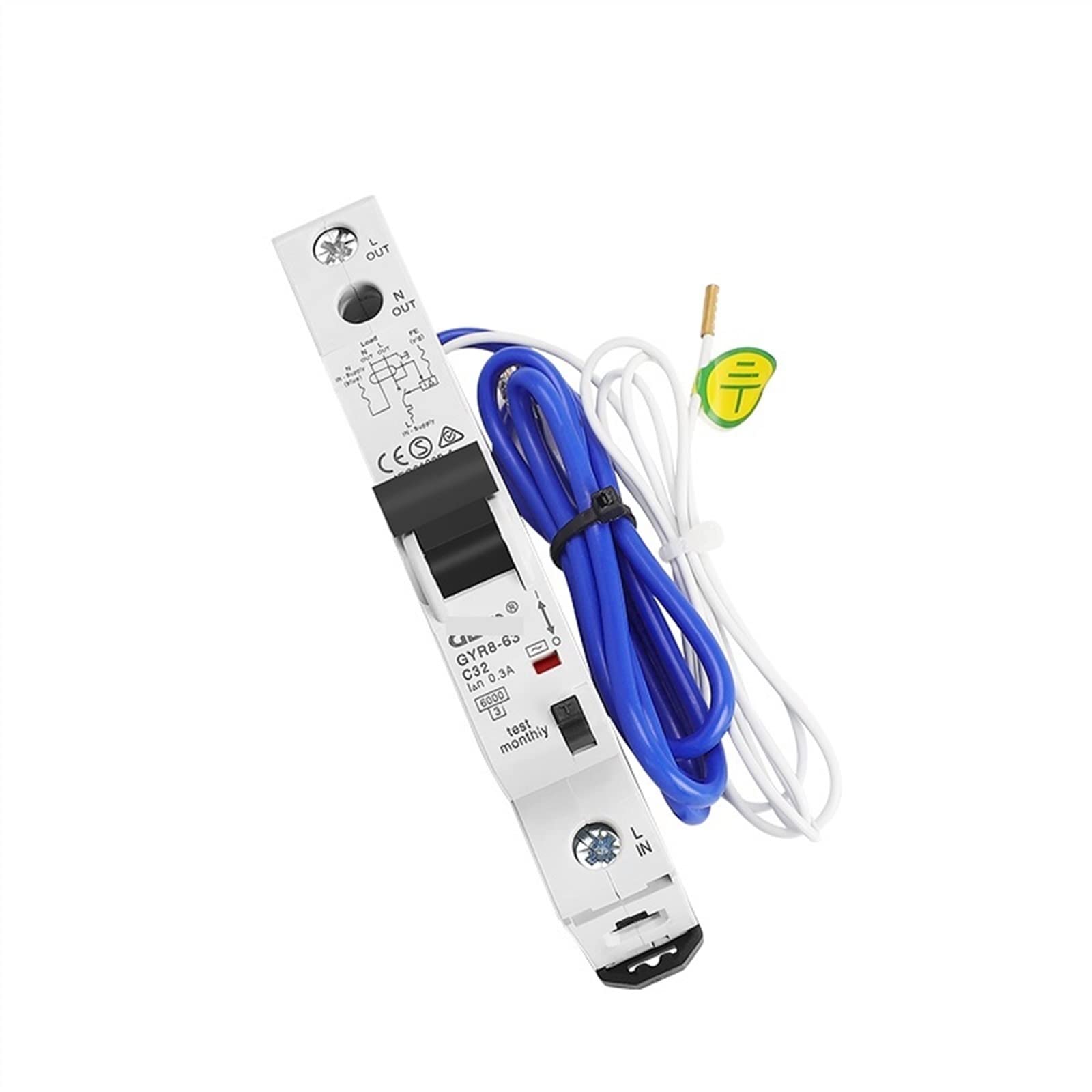 GYR8 elektroniczny wyłącznik różnicowy 18 mm 230 V 1P+N 6 kA z zabezpieczeniem nadprądowym 32 A 10 mA 30 mA, 1 szt. (30 mAh, 20A)