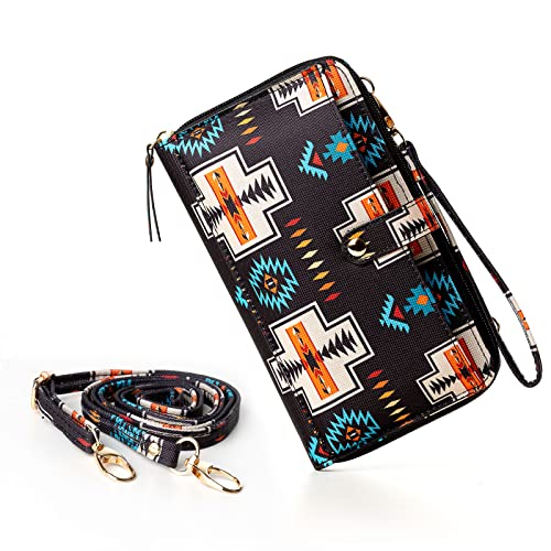 Aztec Print RFID-Blocking Crossbody Bag for Women - Multifunctional Wallet and Phone Purse