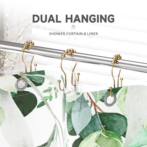 Image of Bathway Shower Curtain Hooks, Shower Curtain Rings Rust Proof Double Hook Shower Curtain Hooks, 12 Pcs Dark Gold Shower Hooks for Shower Curtain, Shower Rings for Curtain, Metal Shower Rod Hooks