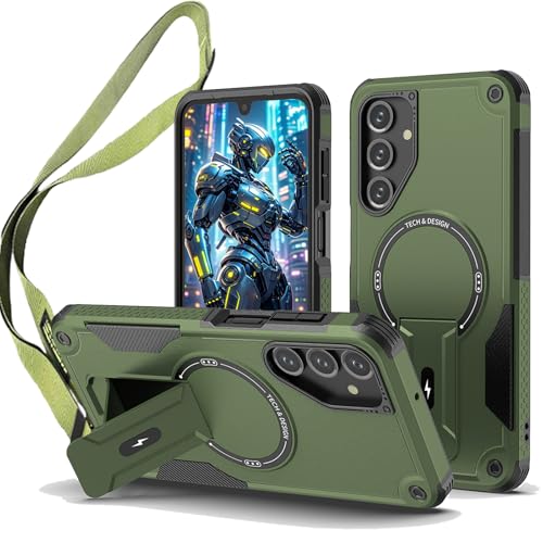 Étui de protection militaire Samsung S25FE DJ vert avec support et anneau premium