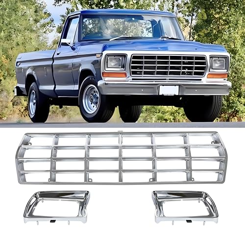 TOPLISTING Front Upper Grille And Headlight Bezel Assembly, Chrome ABS Grill, Compatible with Ford F-100 F-150 F-250 F-350 F-450 Bronco 1978-1979 – Direct Fit For F100 F150 F250 F350 F450 Bronco