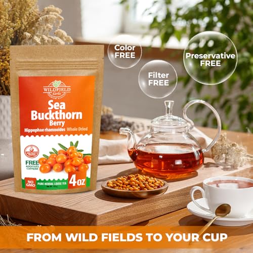Image of 4 oz. Sea Buckthorn Berry Herbal Tea (Hippophae rhamnoides) - 113g Dried Sea Buckthorn Berries Te de Espino Amarillo