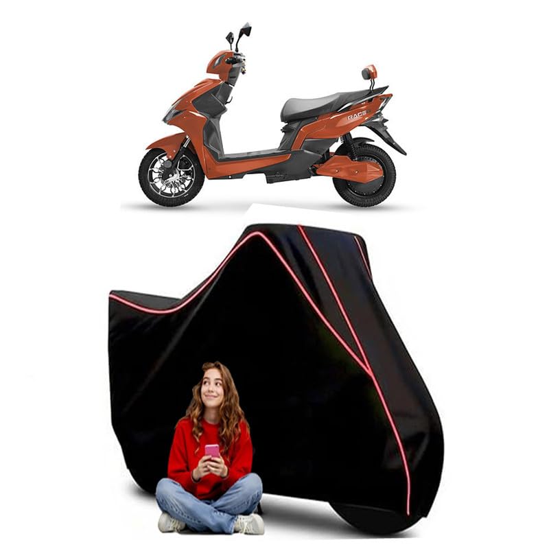 Image of Racer Scooty Bike Cover Water Resistant Outdoor Use Universal Fit Scooters Motorcycles Heavy Duty UV Protection Dust Rain Scratch Resistant Elastic Bottom Black Blue Piping
