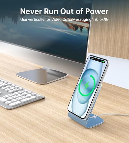 Image of Magnetic Wireless Charger for iPhone 17-12 Series + Aluminum Charger Stand | Mag Charger+20W USB C Adapter, Fast Wireless Charging Stand /Pad with 5ft USB-C Cable for iPhone 17 /16 /15 /14 /13 /12, Airpod Pro