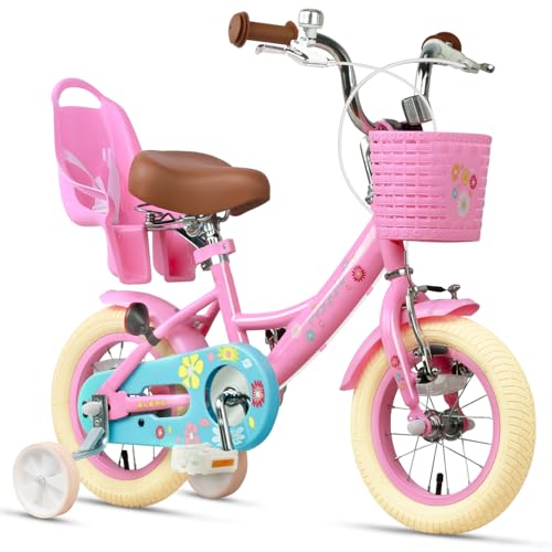 Glerc Bicicleta Para Niños De 12 Pulgadas Para 1 2 3 4 Años De Edad Niñas Lindas Bicicletas Con Cesta Ruedas De Apoyo Y Campana,Rosa