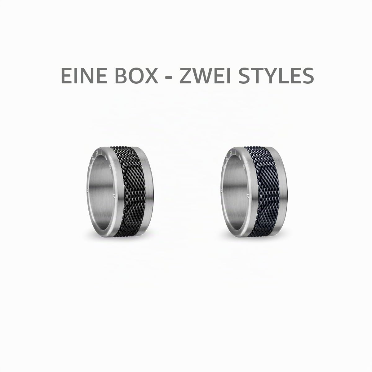 BERING Austauschbar Ring Set für Herren in Silber, Schwarz & Blau mit einzigartigem Twist- & Change System, Symphony-Set-B