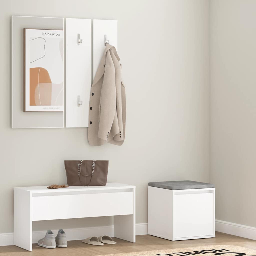 Armoire d'entrée bois blanc gain de place avec banc 110 kg