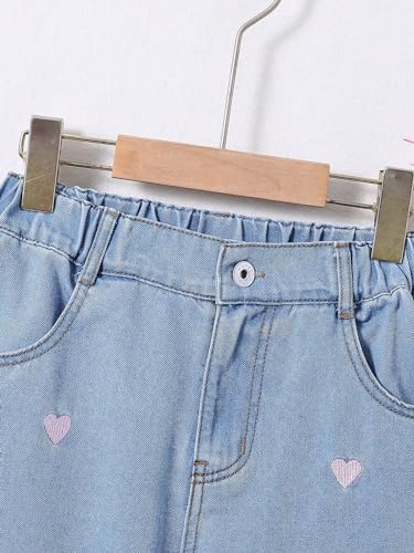 Floerns Girl's Heart Print Denim Pants Cropped Jeans Kids Baggy Straight Leg Jean3