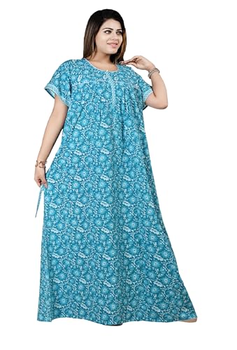 Image of Bejod's Collection Women Pure Cotton Nighty | Full Length Floral Printed Cotton Nighty Maxi | Soft & Breathable Nightwear (L-4XL)