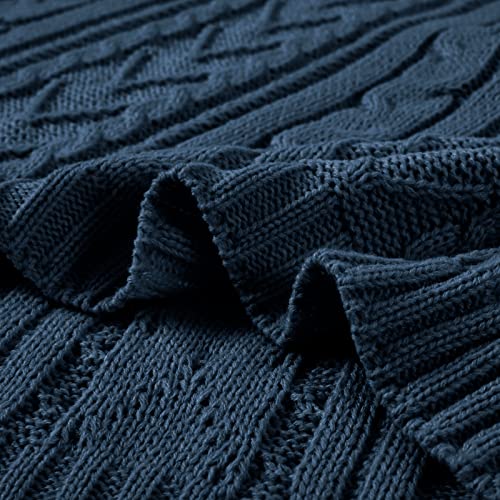 Aormenzy Navy Blue Cable Knit Throw Blankets For Couch Bed Sofa, Acrylic Knitted Blanket, Soft Cozy Throw Blanket, 50" X 60" #TOP6