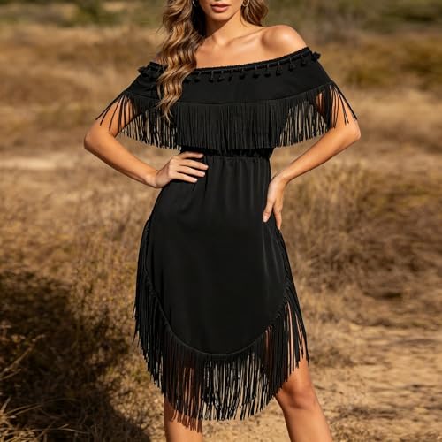 Robe asymétrique à franges fluide au tombé impeccable pour cocktail