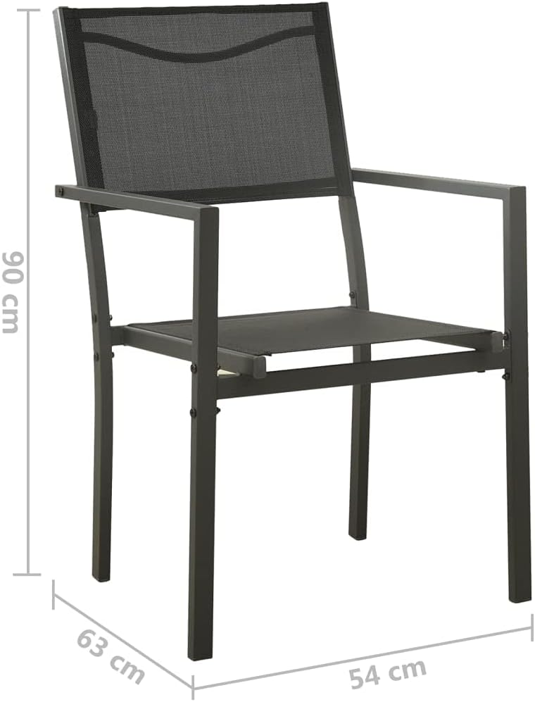 Outdoor Patio Sling Chair Set of 4, Black and Anthracite Textilene Fabric, Durable Powder-Coated Steel Frame, Modern Garden Dining Chairs for Porch