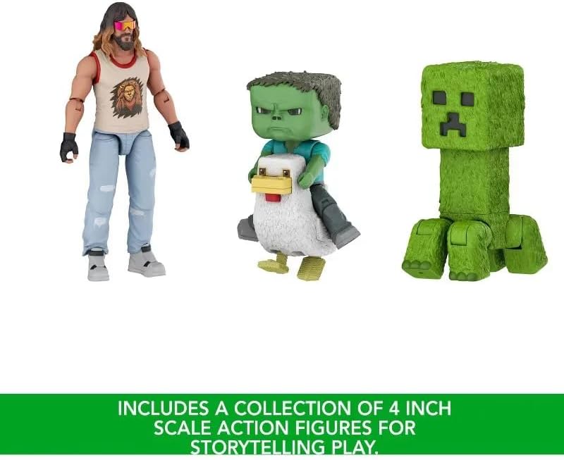 A Minecraft Movie Garrett, Creeper, Zombie & Chicken Action Figure 4-Pack (Woodland Mansion Throwdown)