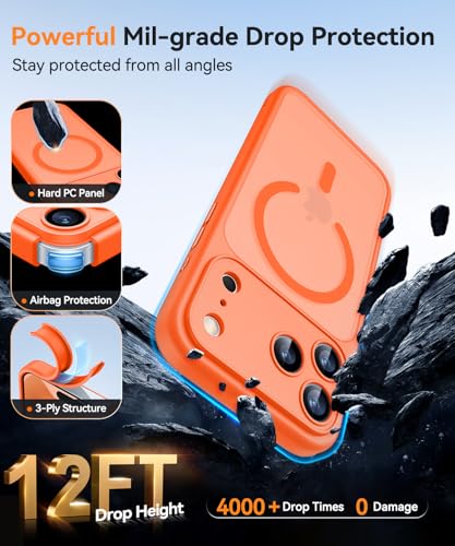 Image of CANSHN Magnetic Compatible with iPhone 17 Pro Max Case, Upgraded [Full Camera Protection] [Compatible with Magsafe] [Translucent Matte] Shockproof Protective Phone Cover 6.9 Inch - Orange