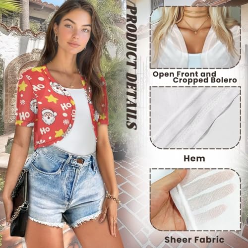 Image of Women's Shrug Short Sleeve Bolero Open Front Knit Party Tulle Cardigan Cropped Cardigan Shoulder Cover Up