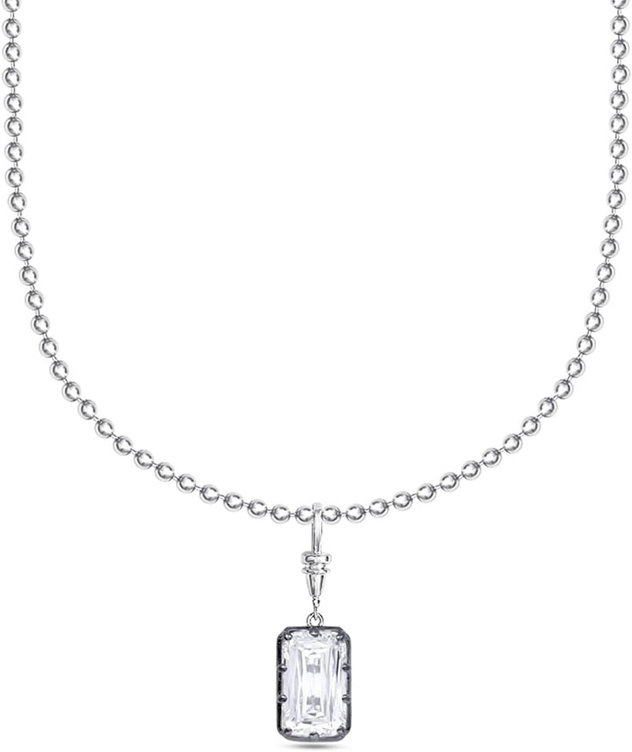 SAVEARTH DIAMONDS Solitaire Pendant Necklace for Women 3.00 Carat Cushion Cut Lab Grown Diamond Two Tone Bead Ball Chain Necklace in 14K Gold Plated 925 Sterling Silver or Vermeil Jewelry 14" To 20"