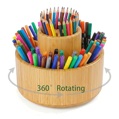 COCICA Rotating Desk Organizer & Pen Holder - Spinning Carousel for Art Supplies, Makeup Brushes, Kitchen Tools, Office & Craft Organization