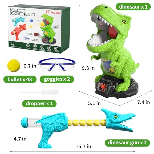 BLmukce Jouet de tir Dinosaure pour garçon de 2, 3, 4, 5, 6, 7 Ans, avec Lanceur de Pompe à air, Cible Mobile et 48 Boules en Mousse, Jeux d'extérieur/arrière-Cour avec Score LED et Son – vue 2