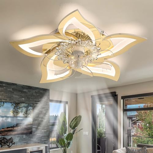 Ventilateur de plafond avec lumiere pour salon moderne et cuisine ouverte style chic dore