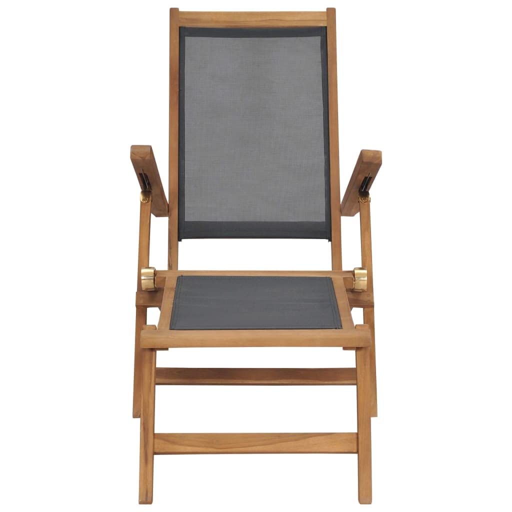 Sedia a sdraio in legno di teak, con schienale regolabile e poggiapiedi rimovibile, nera, per giardino e terrazza