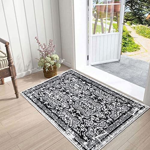 Vaukki Hallway Runner 2x3 ft, Black Vintage Shaggy Soft Kitchen Rug