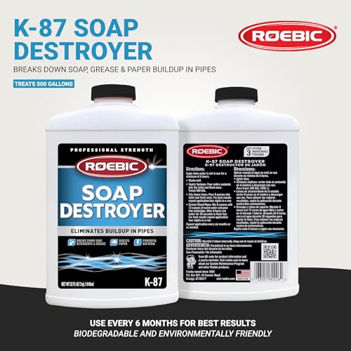 Roebic K-87-SD, Grease And Paper Digester: Exclusive Bacteria Eliminates Buildup in Septic Tank Pipes - 32 Fl Oz (Pack of 1)