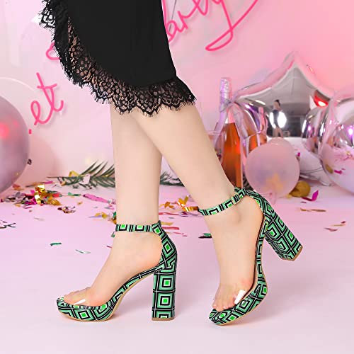 Allegra K Allegra K Women's Printed Clear Platform Chunky Heel Green Sandals - 10 m US
