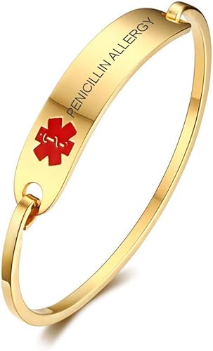 Miniatura 35 de VNOX Pulsera médica de acero inoxidable para mujer, pulsera de identificación de alerta médica de emergencia de acero inoxidable, grabado gratuito