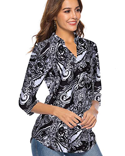 Ceasikery Women's 3/4 Sleeve Floral V Neck Tops Casual Tunic Blouse Loose Shirt #TOP1