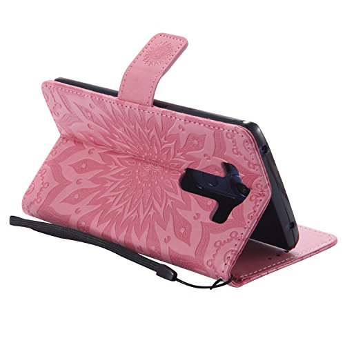 Cotdinforca Case For Lg V10 Flip Emboss Mandala With Card Holder Slot Pockets, Magnetic Closure Premium Pu Leather Case Cover For Lg V10 (2015). Mandala Pink #TOP4