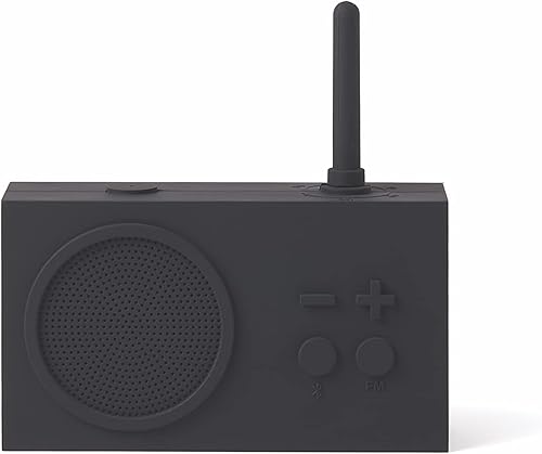 LEXON - TYKHO - Radio FM 3, altavoz Bluetooth, 5 W, a prueba de salpicaduras IPX4, autonomía 20 horas, funda de goma de silicona, color negro
