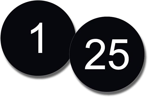 NapTags Calcomanías de vinilo numeradas con círculos, vinilo flexible con adhesivo acrílico, 1.5 x 1.5 pulgadas (negro con números blancos, 1-25)