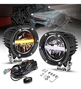Auxbeam 4 Inch 110W Round Offroad Lights, Amber DRL Design 11000LM LED Light Pods, Super Bright 7...