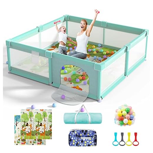 Extra Large 79" X 71" Baby Playpen with Mat, LUTIKIANG Play Yard for Toddlers and Babies, Indoor/Outdoor Baby Playpen with Gate, Play pin for Toddlers, Perfect for Playtime and Safety (Green)
