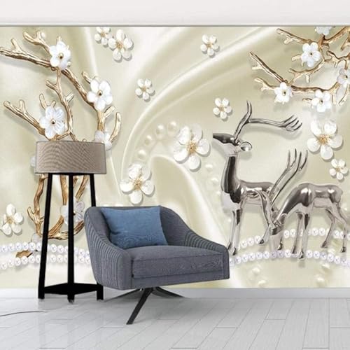 Papel pintado 3D XLMING elimina paredes aburridas con seda texturizada flores ciervos 4