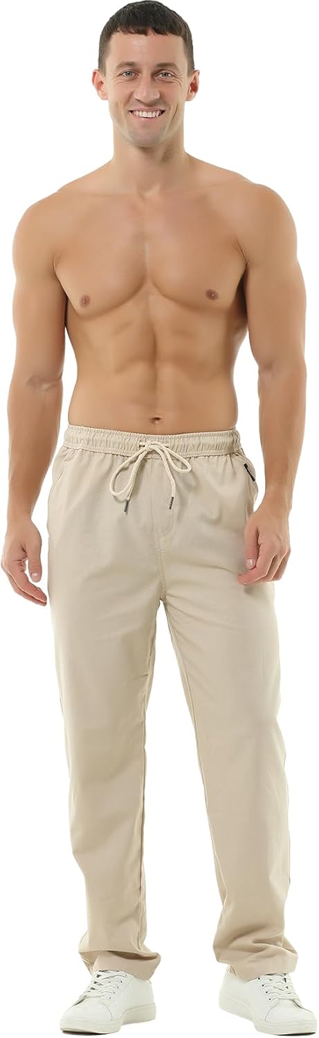 Hoerev Men Casual Beach Trousers Linen Summer Pants - Image 6