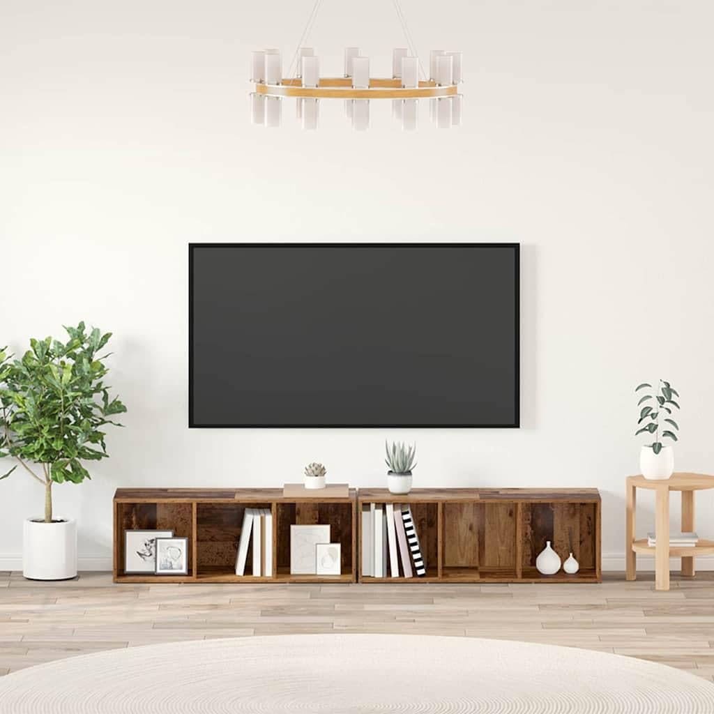 Set 2 Mobili TV da Parete Legno Ingegnerizzato e Massello | Mobile sospeso salvaspazio per il soggiorno, con ante a cerniera e vani interni per riordinare i vostri accessori.