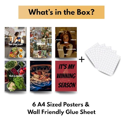 Image of Yellow Town India Winning Season Vision Board Poster Set | 6 A4 Motivational Self-Growth & Lifestyle Posters + Wall Friendly Glue Sheet | Goal & Manifestation Wall Decor