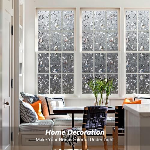 Kromapolis Window Film, Window Privacy Film Frosted, Vinyl Glass Covering, Stained Glass Decorative Film, Static Window Clings, Non-Adhesive (Grayish Black, 11.8 x 78.7 inch)