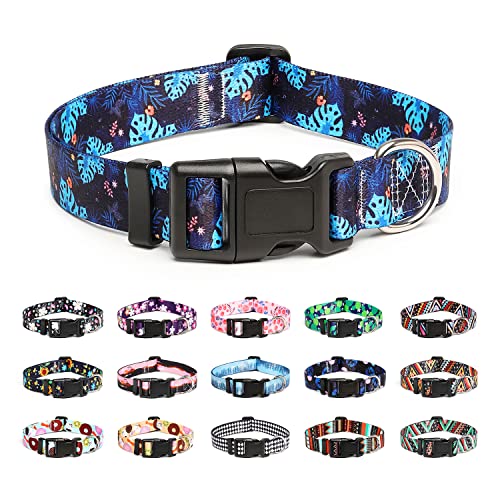 Mercano Collare per Cani, Morbido Regolabile Leggero Comfort Collari per Cani, Gatti, Cuccioli di Taglia Piccola Media Grande (S, Monstera)