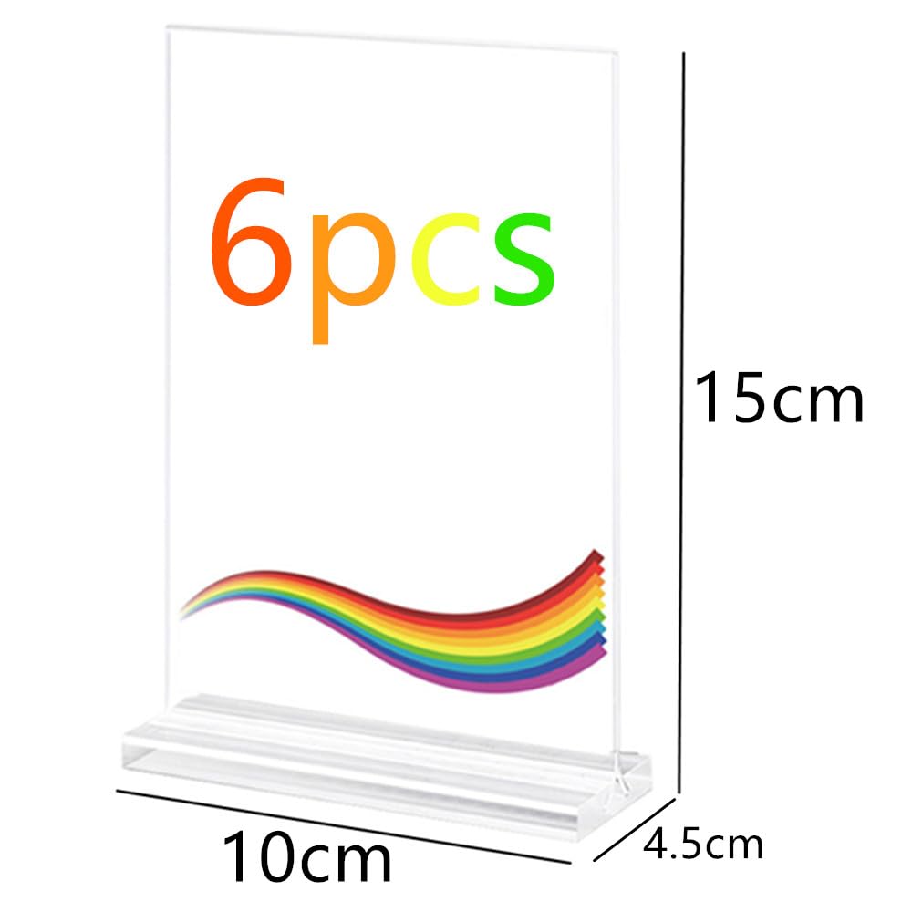 6 Espositori Plexiglass A6 Con Base In Legno – Porta Menu Da Tavolo, Supporto Per Cartelli In Acrilico Trasparente
