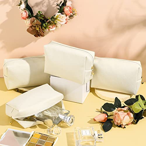 Silkfly 12 Pieces Preppy Makeup Bags Bulk Pu Leather Cosmetic Bags Minimalism Makeup Pouch Waterproof Travel Bag Portable Storage Zipper Pouch Toiletry Bag For Women Girls Purse Gift (Beige) #TOP6