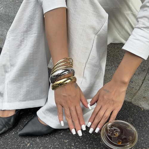 Chunky Gold Bangles Bracelets for Women Trendy Silver Stack Bracelet Jeweley Minimalist Bangle Set Accessories3
