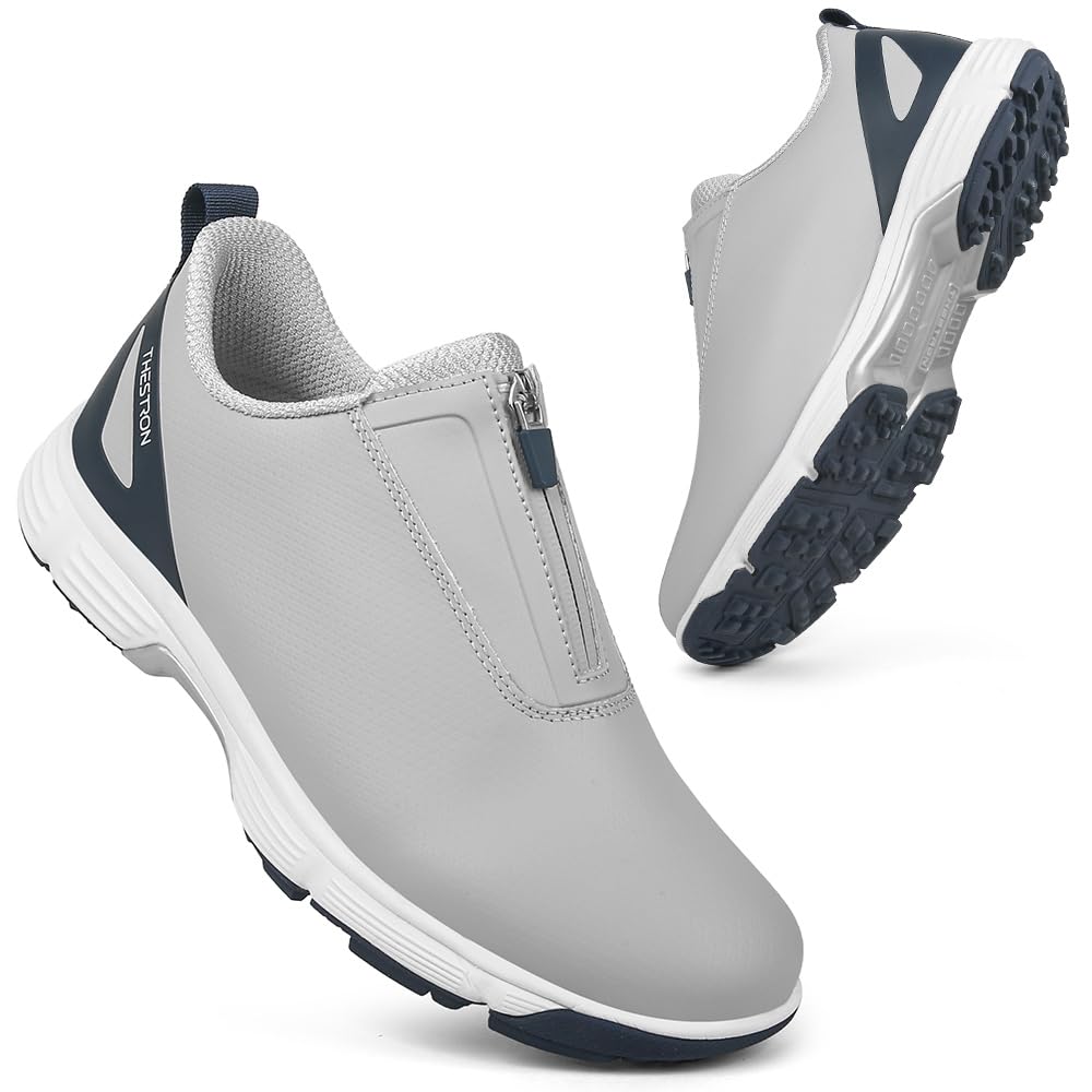 THESTRON Men Waterproof Golf Shoes Zipper Golf Shoes Professional Spikeless Golf Sneakers Male Golf Sports Walking Shoes Comfortable Golf Footwears for Men